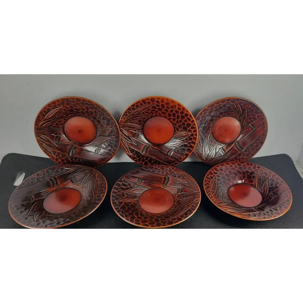 Vintage Japanese Snack Plates Set of 6 Raised Botanical Design Made in Japan